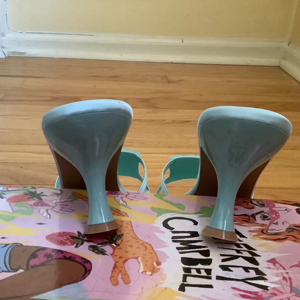 Jeffrey Campbell Abalone Slide Sandal Mint Satin SZ 10 - Picture 11 of 15